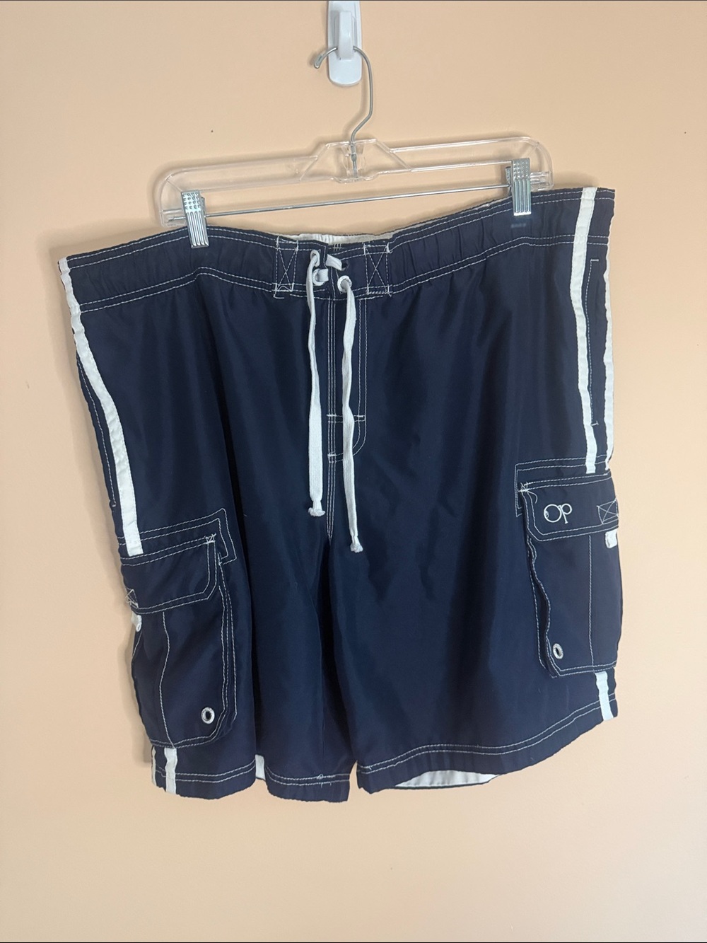 OP Men’s Navy Blue Swim Board Shorts with White Trim